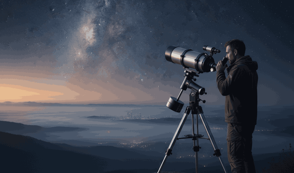 השקעות לטווח ארוך אדם מסתכל רחוק בטלסקופ