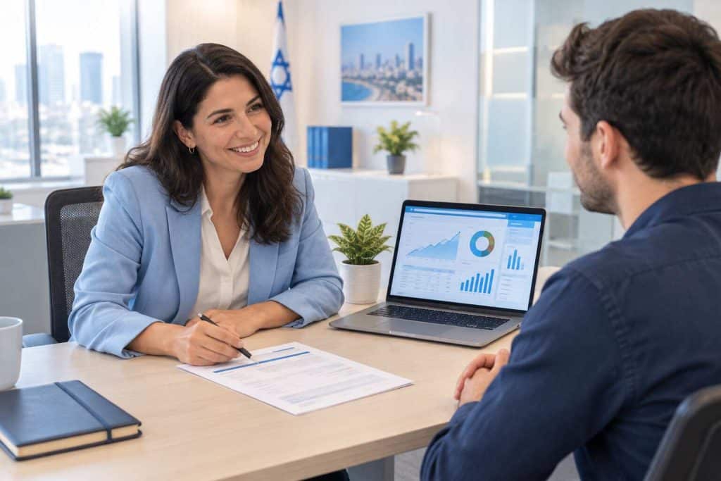 HR מדברת עם עובד חדש שהגיע לחברה